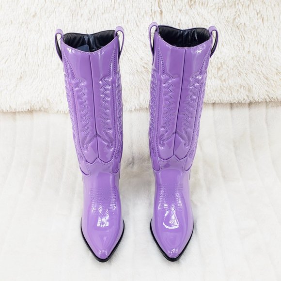 Lilac Purple Patent Western Cowboy Cowgirl Boots - Picture 5 of 13